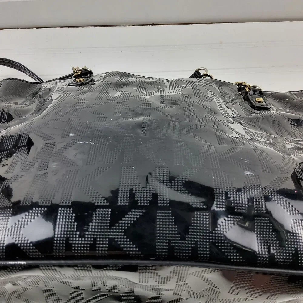 Michael Kors MK Patent Tote Shoulder Handbag Purse Black